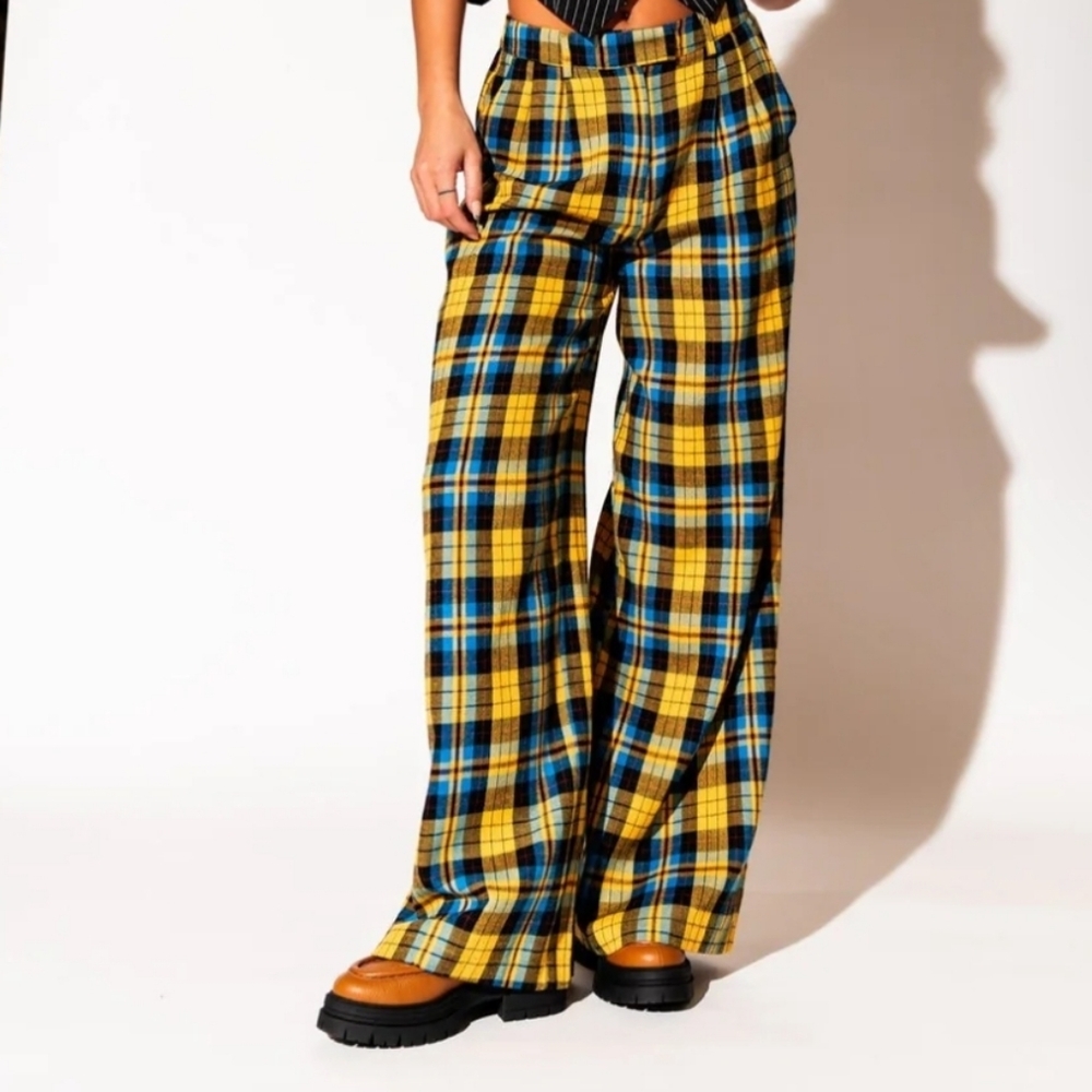 Dressed In Lala Yellow Plaid Wide Leg Pants